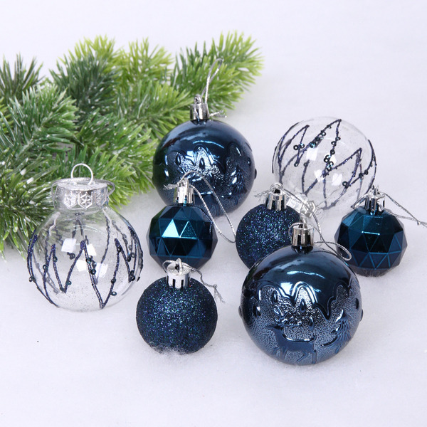 Набор шаров "Winter magic" 6 см + 4 см (24 предмета), Сапфир