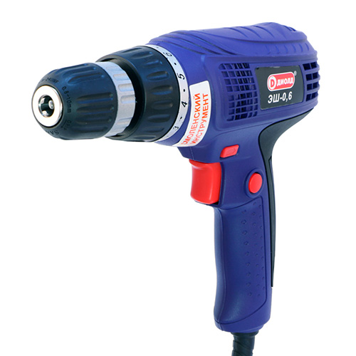 Дрель-шуруповерт электр. 600Вт ЭШ-0,6  ДИОЛД ( 600 Вт, диаметр патрона 0.8 – 10 мм,750 об/мин.быстрозажим. патрон, реверс) (1/10)