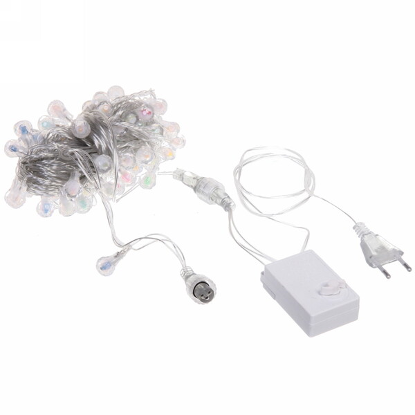 Гирлянда для дома НИТЬ "Сияющая капля" 10 м 60 ламп LED, прозр.пров, 8 реж,IP-20, Мультицвет (возможность соединения)