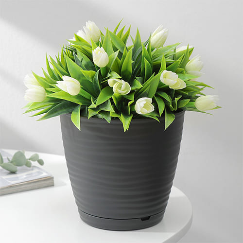 Горшок для цветов SAFFRON D146 мм, 1,5 л с поддном (черный) (SVIP) (1/24)