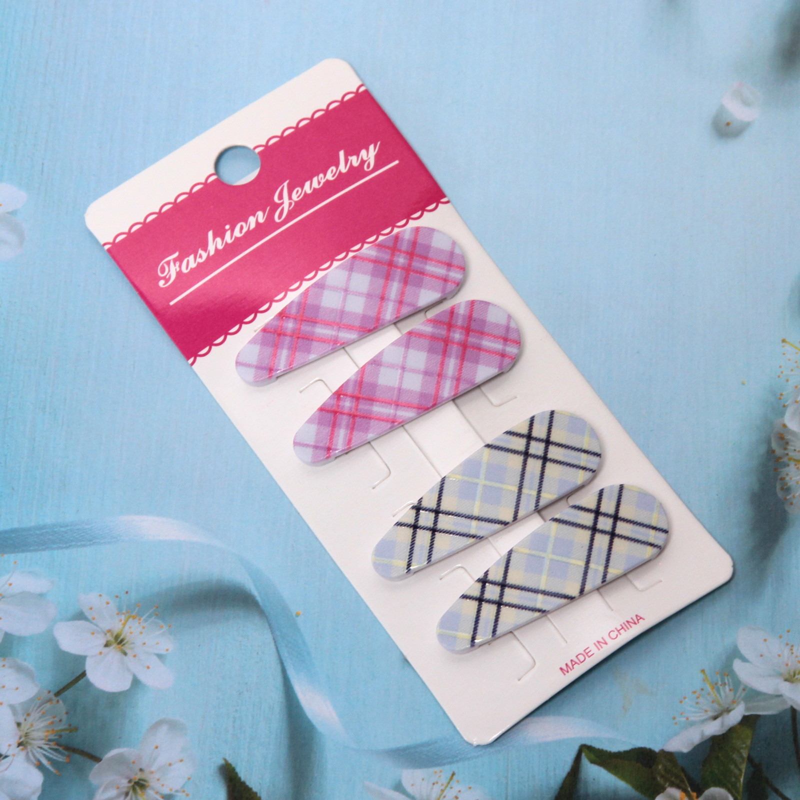 Зажимы для волос 4шт "Collection School", принт клетка, 5,2*1,7см