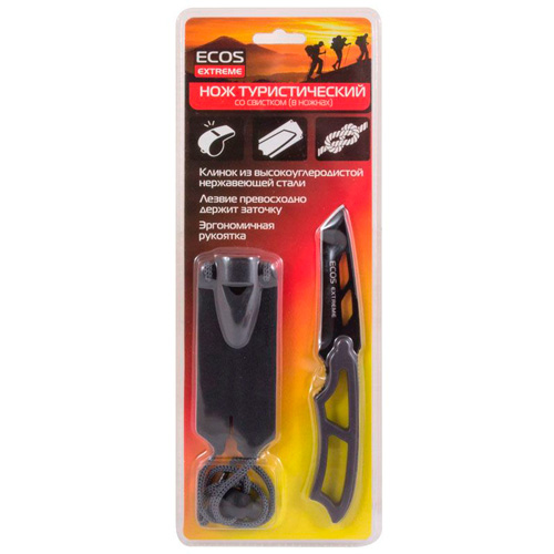 Нож туристический со свистком, в ножнах EX-SW-B01GR ECOS, серый