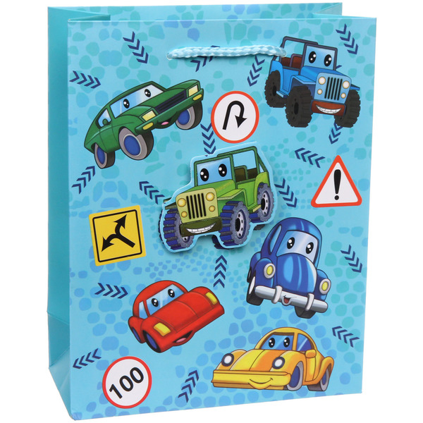 Пакет подарочный "Машинки" 18*23*8 см, микс