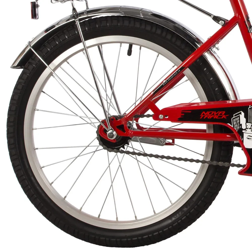 Велосипед NOVATRACK 20" URBAN красный, защ А-тип, тормоз нож, крылья и багаж хром, без доп колес