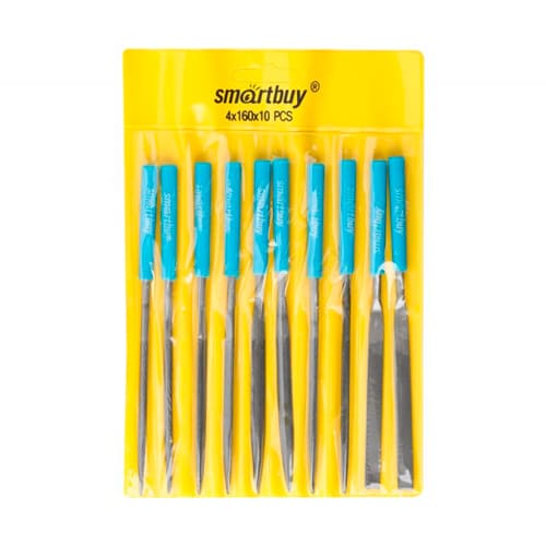 Набор надфилей d4x160 мм,10 шт, различной формы, карман, пластиковая ручка, Smartbuy tools