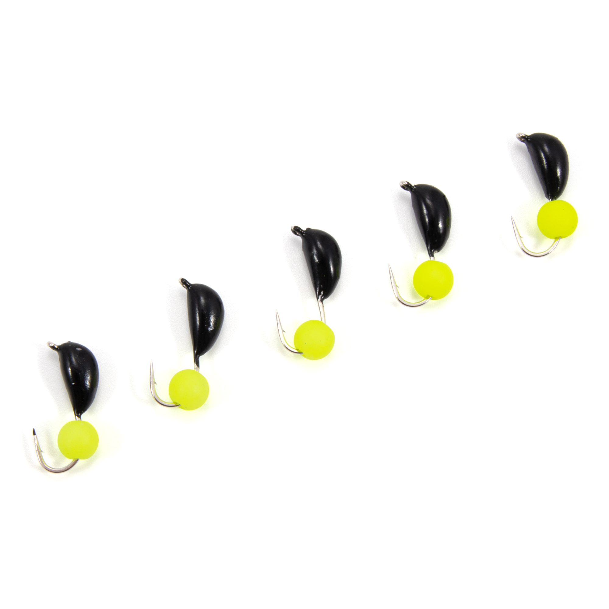 Мормышка безнасад. ЯМАН "Банан" черный, d-3,5 мм, вес 0,7 г, шарик желтый неон (уп. 5 шт.)