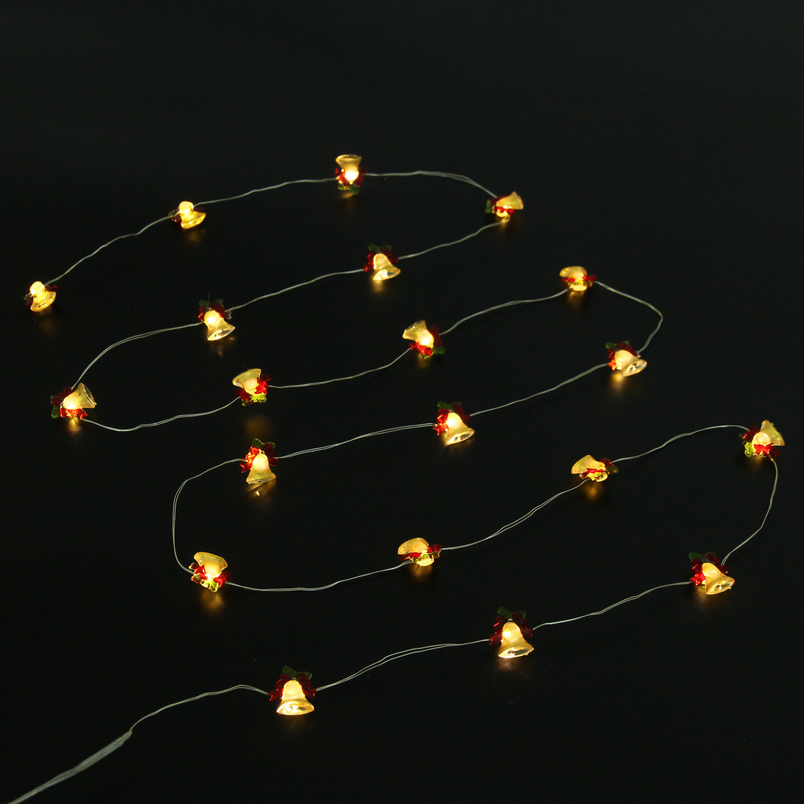 Гирлянда для дома "Колокольчик"(2*2см) на батарейках 2,0 м 20 ламп LED, 1 реж., IP-20, Теплый белый (батарейки CR2032)