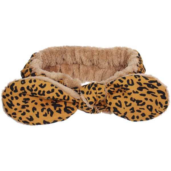 Повязка на голову косметическая "ДАЙМОНД РУШ", леопард, цвет бежевый, черный и коричневый, 20*5.5см (ZIP пакет)