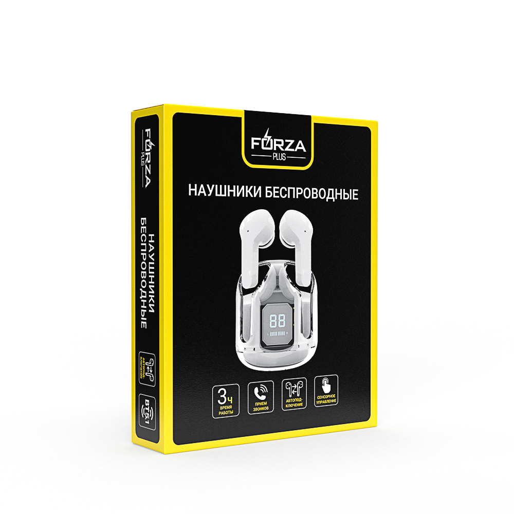 FORZA TWS Наушники SnowPods внутриканальные, 30/150mAh, индикация уровня заряда наушников, белый