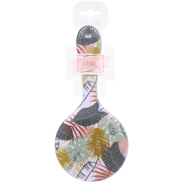 Расческа массажная круглая "ТРОПИКИ", микс 4 дизайна, 22*10см (PVC подвес)