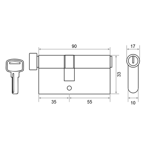 Механизм цилиндровый Trodos ЦМВП 90(35в/55), сплав ЦАМ 5 ключей, хром