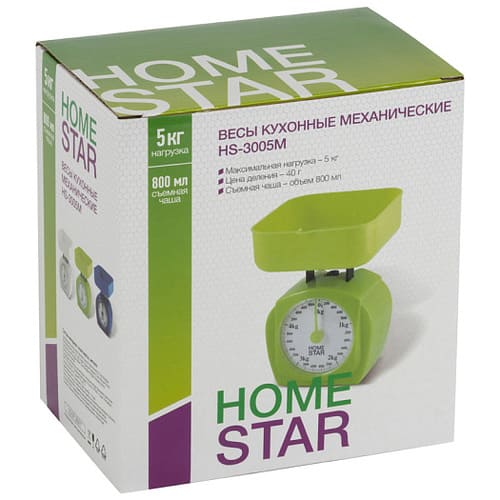 Весы кухонные механические HOMESTAR HS-3005М, 5 кг, белый