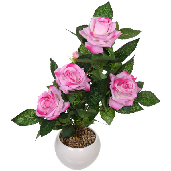 Цветочная композиция "Розовый куст" 42см в горшке, цвет розовый