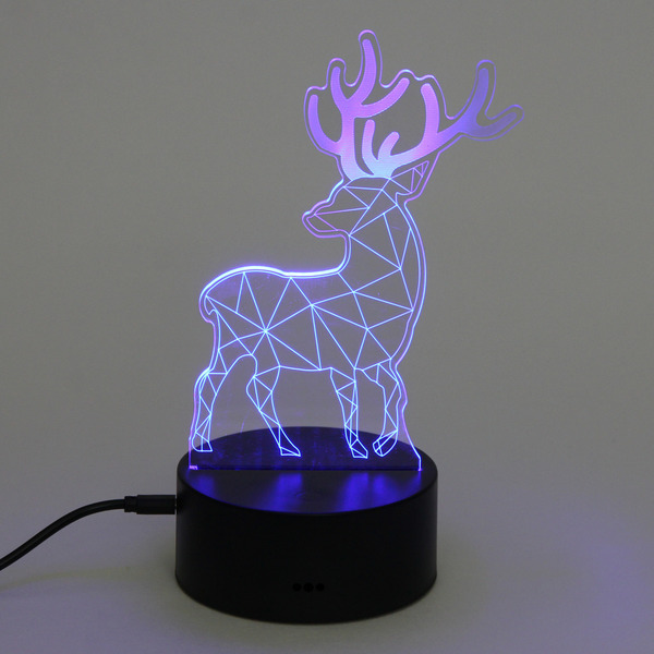 Светильник ночник "3D-Олень" на пластиковой подставке, с включателем USB