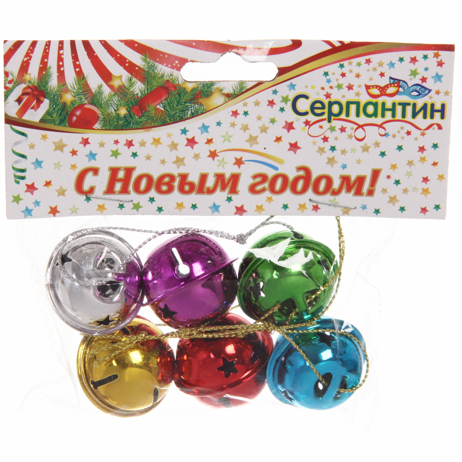 Украшение новогоднее "Бубенчики" 3 см (набор 6 шт), Микс цветов