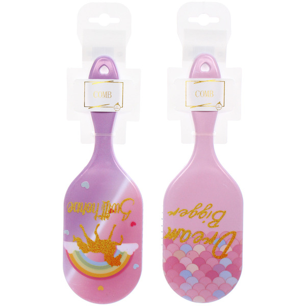 Расческа массажная овальная "ТВОИ МЕЧТЫ", микс 4 дизайна, 23*7,5см (PVC подвес)