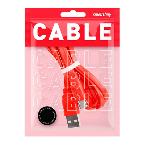 Дата-кабель Smartbuy USB 2.0 - USB TYPE C, плоский, длина 1 м, красный (iK-3112r red)