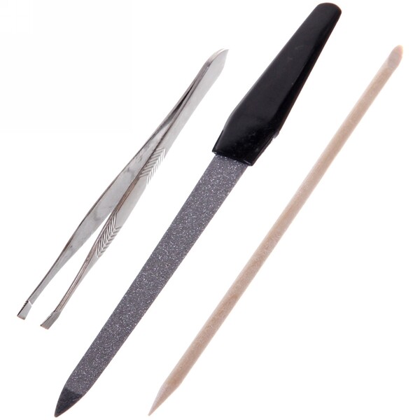 Маникюрный набор на блистере, 3 предмета "Ultramarine - Ваши ручки" (пинцет, пилка металлическая и палочка апельсиновая), 20*7 см