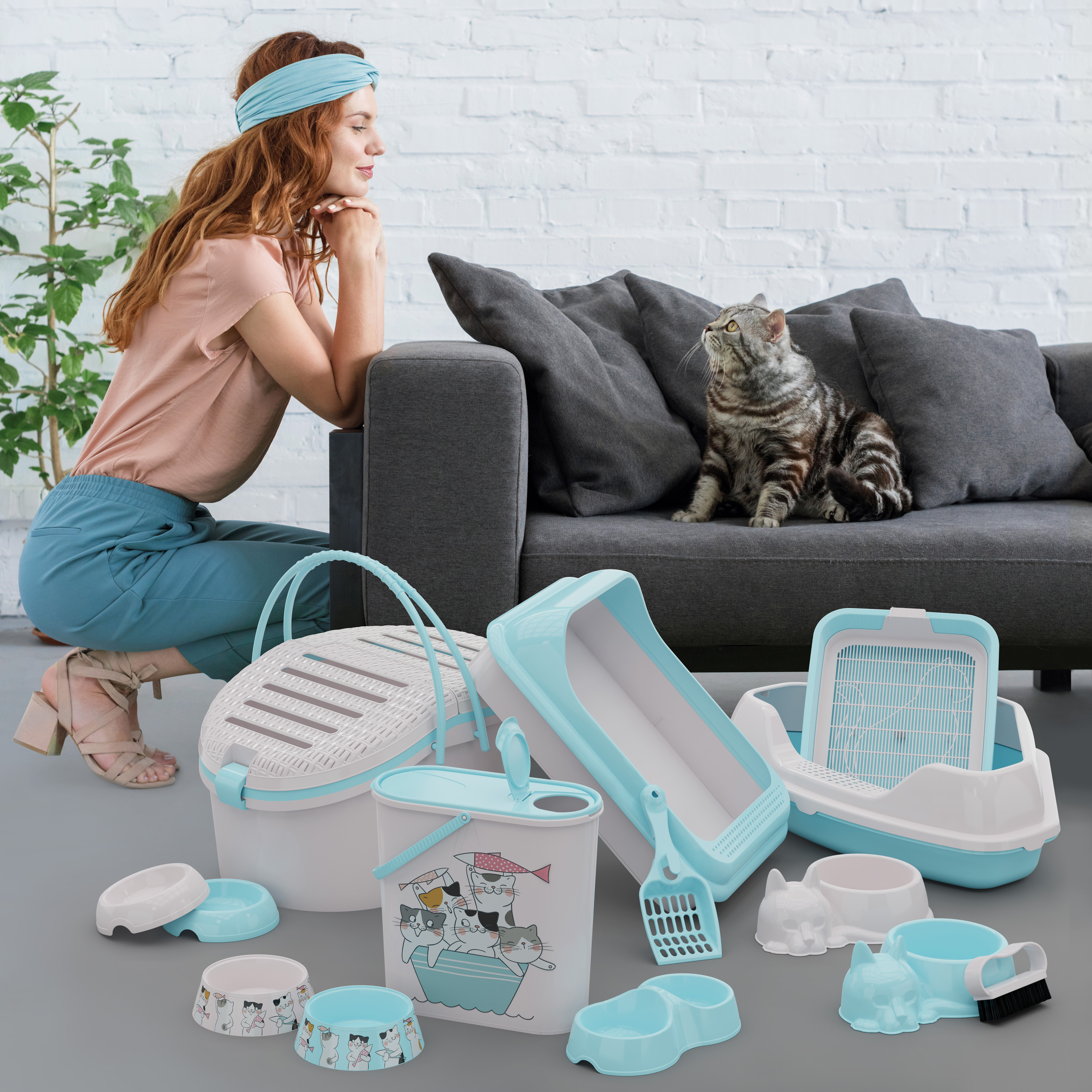 Лоток ALTA "Мур-мяу" (с бортом)(голубой) 