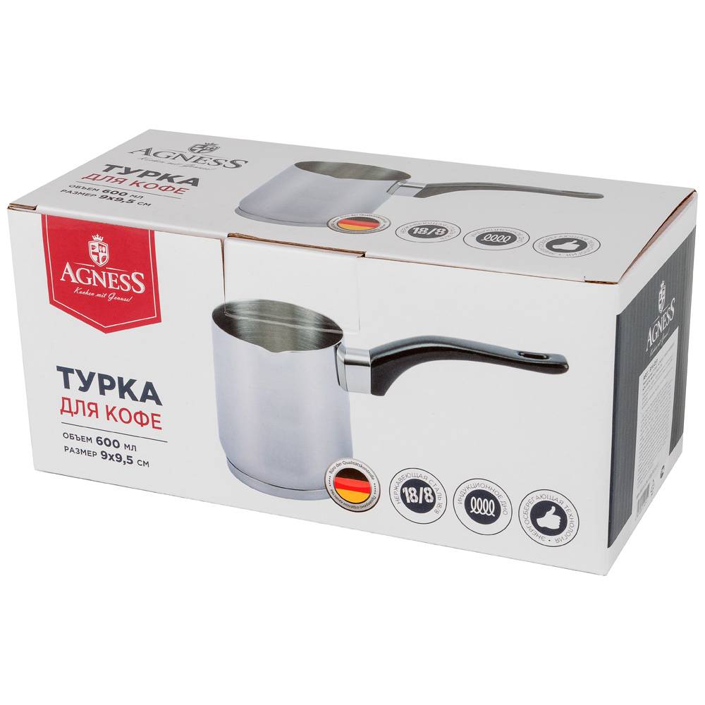 ТУРКА AGNESS, MIDNIGHT, С ИНДУКЦИОННЫМ ДНОМ, НЕРЖ. СТАЛЬ, 600 МЛ, 9Х9.5 СМ
