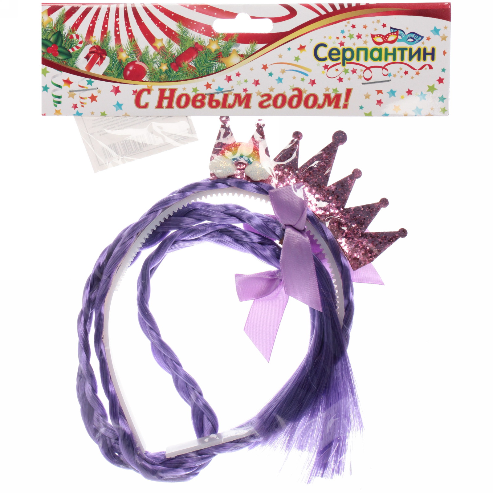 Ободок карнавальный с косами "Королева цветов" 46 см, микс