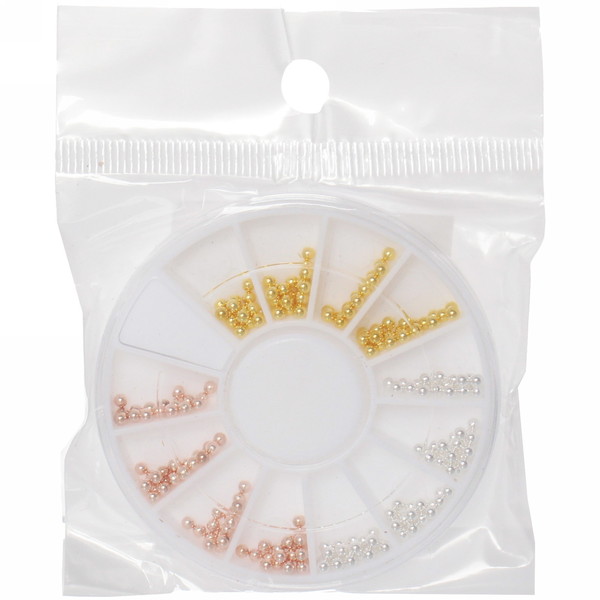 Украшение для нейл-арта "Nail Art Design", бусинки, цвет золото, серебро и бронза, в пакете, 7*7см