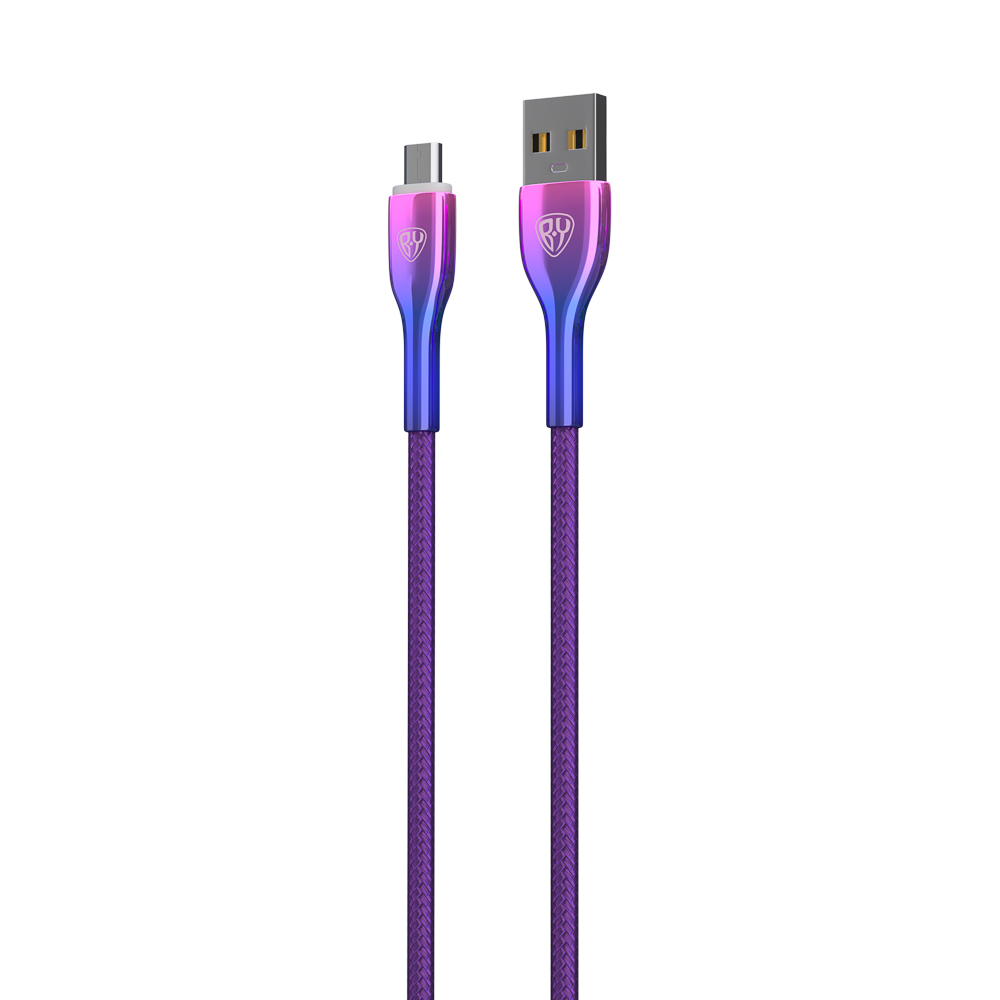 BY Кабель для зарядки Jam microUSB, 1м, Быстрая зарядка 3А, QC, PD 20W, тканевый, фиолетовый