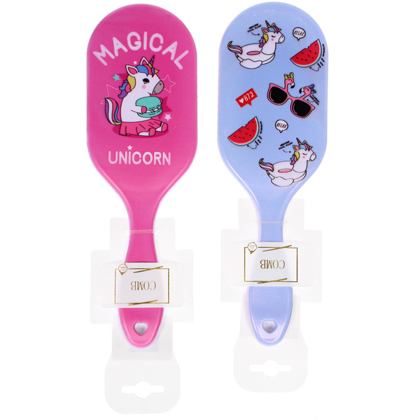 Расческа массажная овальная "КОТИКИ", микс 4 дизайна, 23*7,5см (PVC подвес)