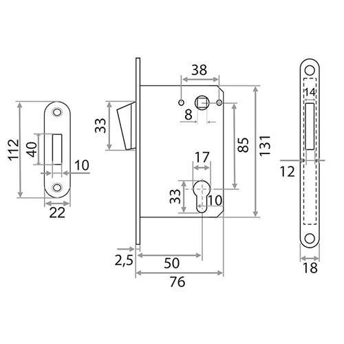 Защелка врезная Trodos CX8550ET с фиксацией под цилиндр с овальной планкой, магнит, золото