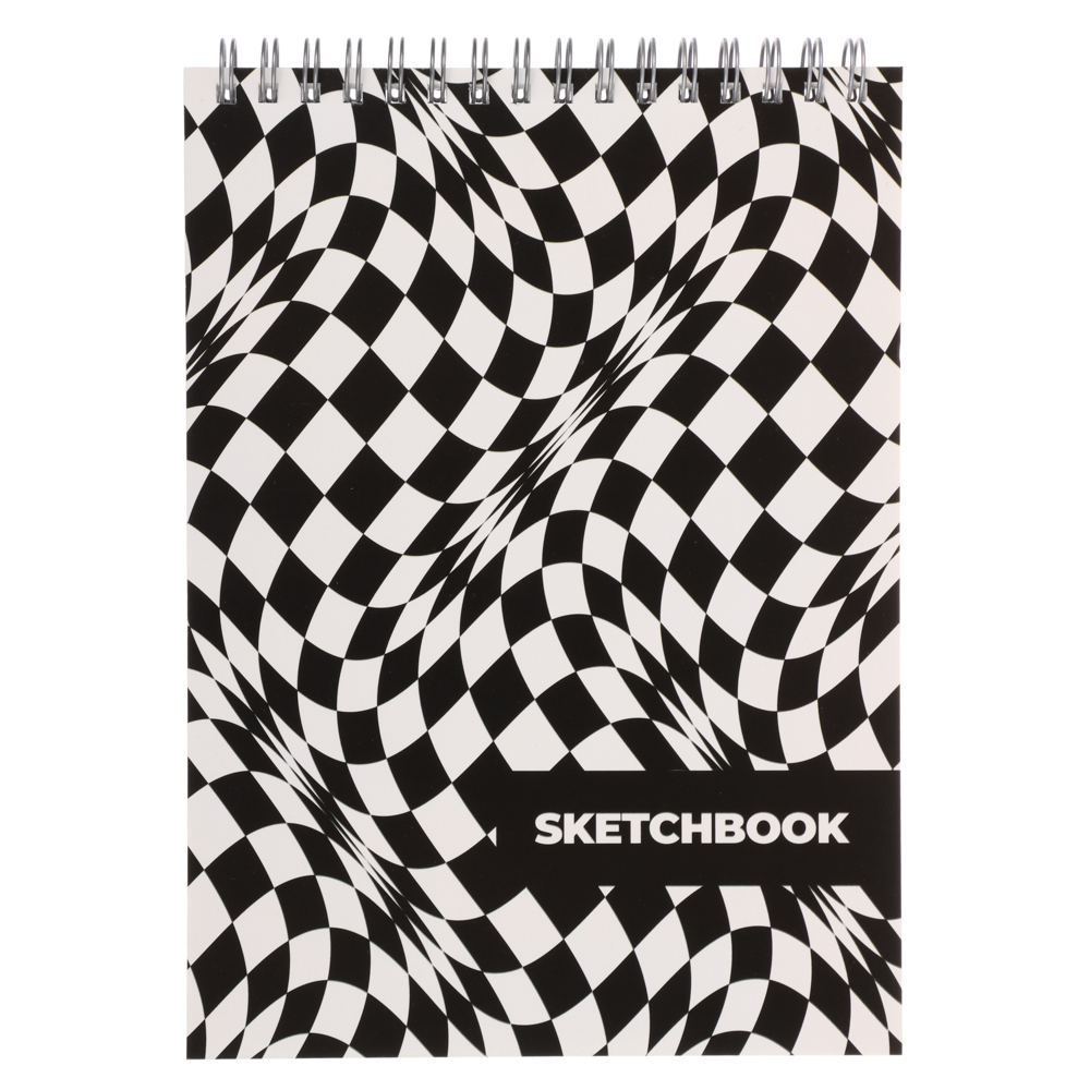 Скетчбук А5 (альбом), 14,5х20см, 30л. обл. картон, спираль, тв. подложка, "Оптик/Статусы" 4 диз