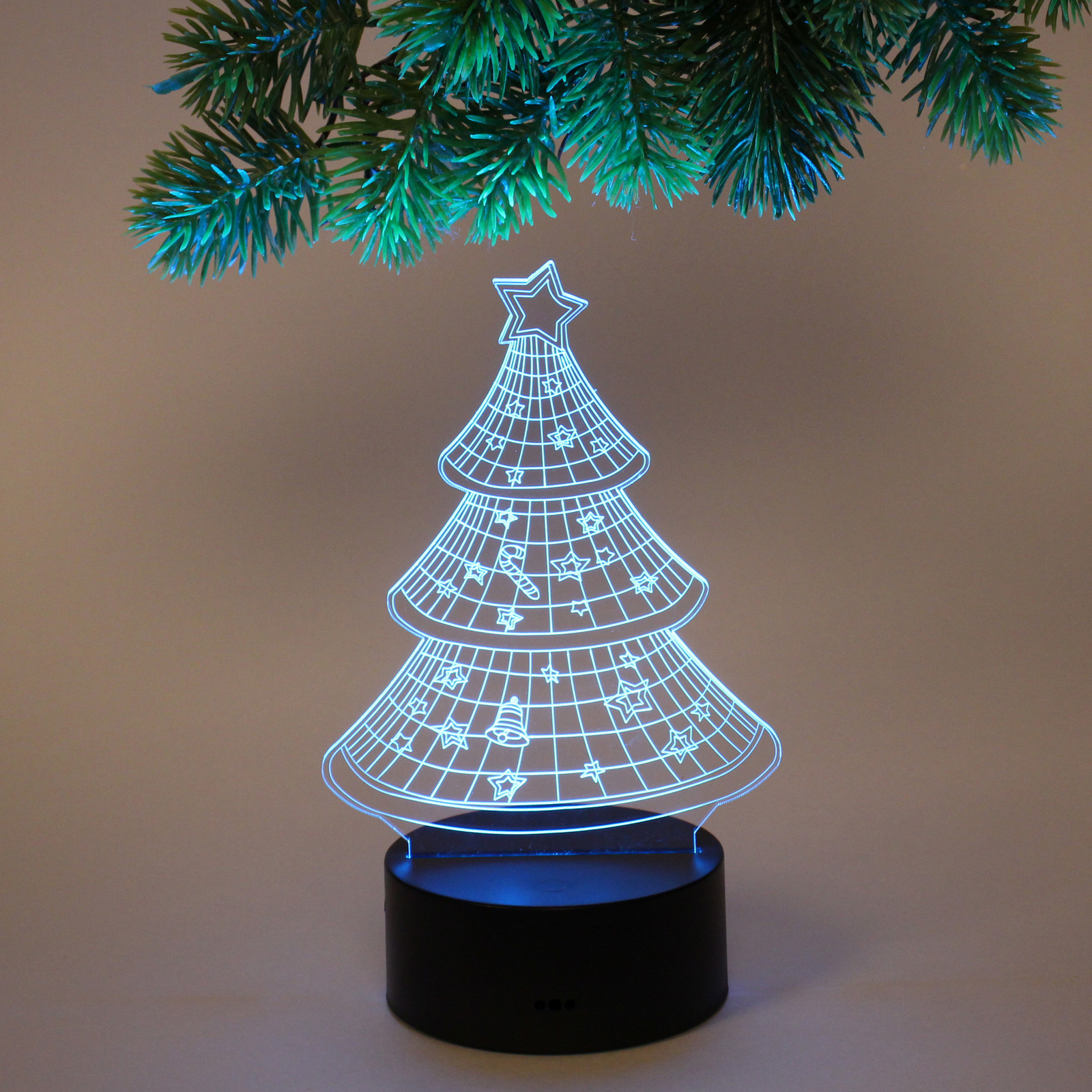 Светильник ночник "3D-Ёлочка" на пластиковой подставке, с включателем USB