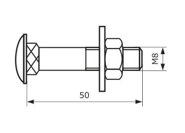 Домарт болт декоративный 8х50,шайба,гайка, черный ( компл.5шт) (30)