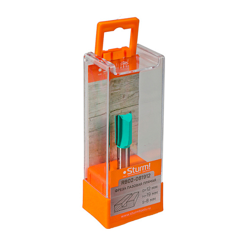 Фреза пазовая прямая с двойным лезвием 12х19х55 мм хвостовик 8 мм STURM RB02-081912