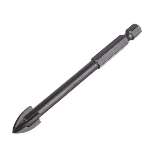 Сверло по стеклу и кафелю Кратон, шестигранный хвостовик, 4-х резцовый, 8 х 80 мм