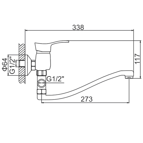 Смеситель для ванны картридж 35 мм длинный излив 30 см Ledeme L2114