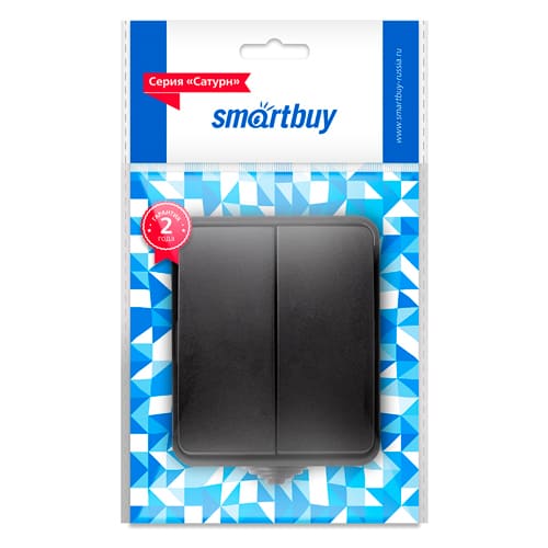 Выключатель 2-клавишный 10А, IP54, черный, "Сатурн" (SBE-04b-10-SW2-0)