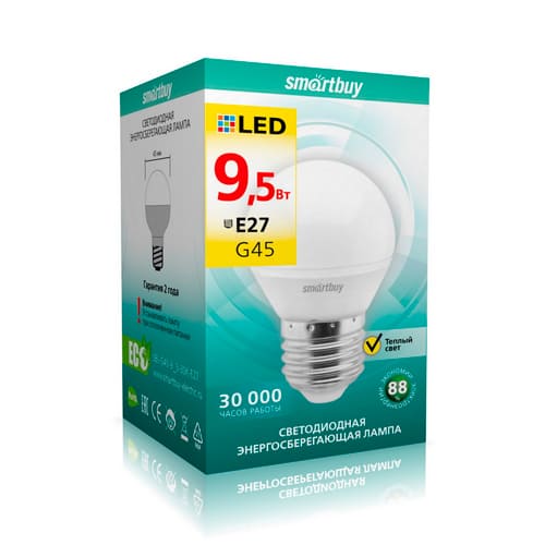 Светодиодная (LED) Лампа Smartbuy-G45-9,5W/3000/E27 (SBL-G45-9_5-30K-E27)