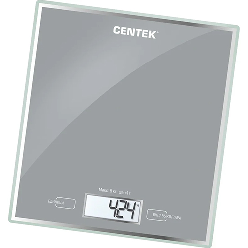 Весы кухонные электронные Centek CT-2462 LCD стеклянные, 5кг, шаг 1г (серебристый) (1/12)