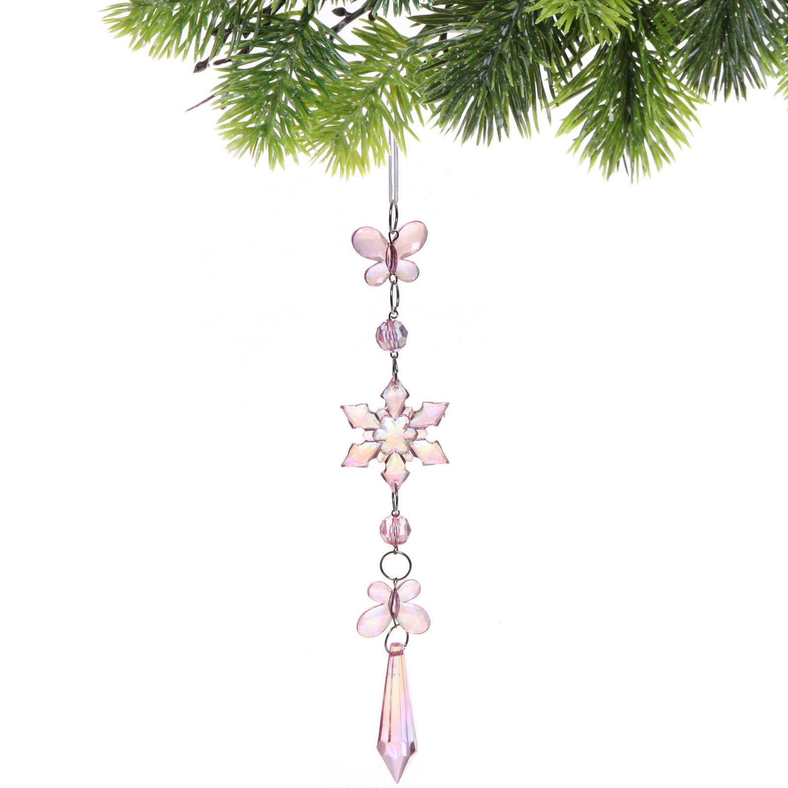 Подвеска "Хрустальная снежинка" 4,5*22 см, Розовый