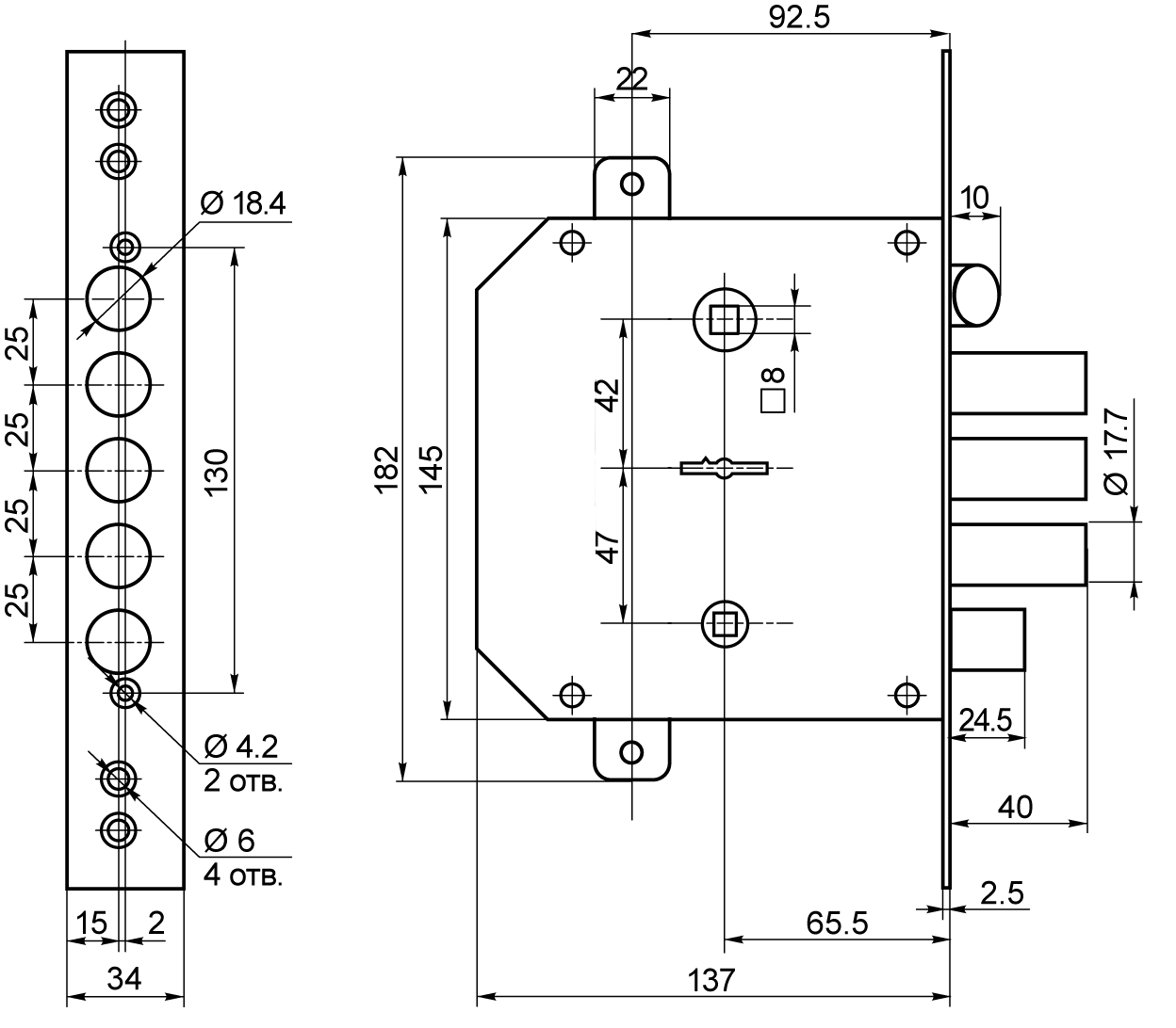 Рязань ЗВ 9-6 КТЗ/15 б/о б/руч левый BORDER 77405 Замок врезной тяж (6)