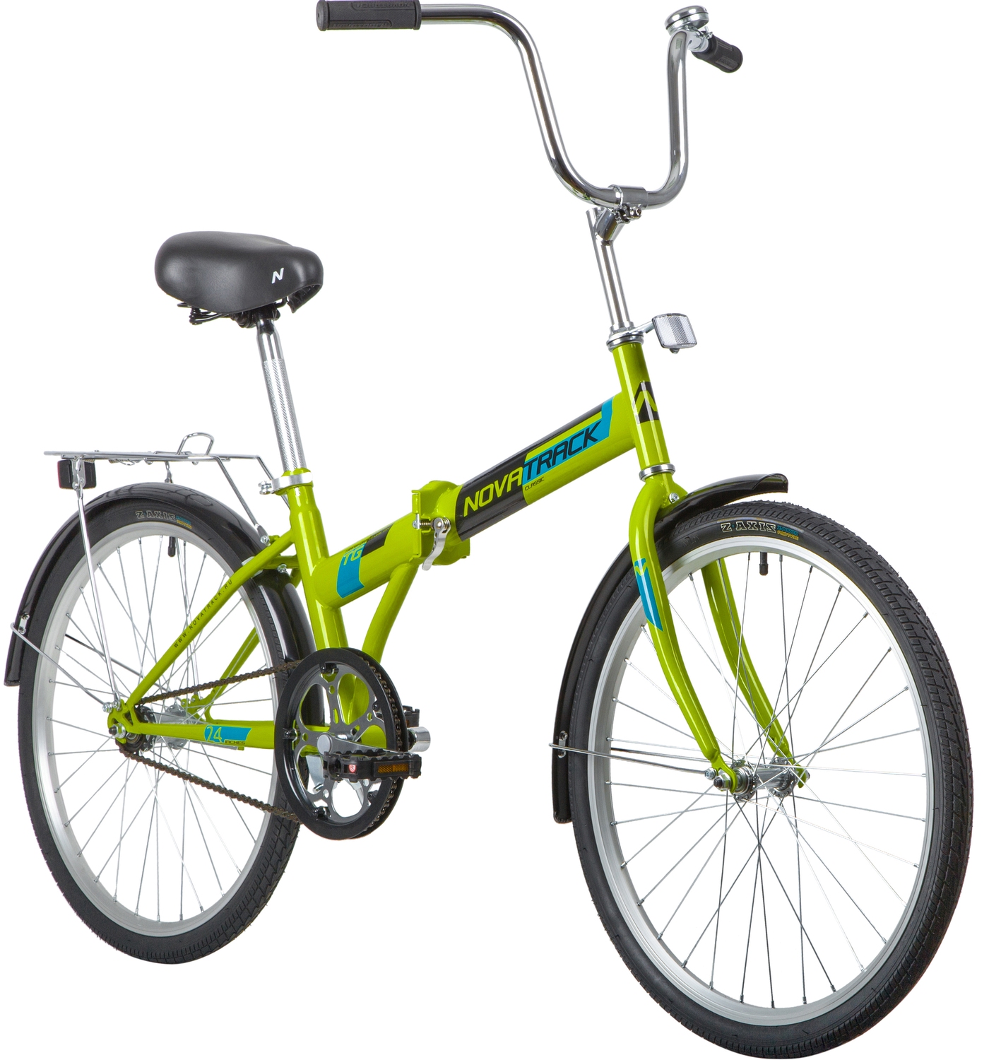 Велосипед NOVATRACK 24" складной, зеленый, тормоз ножной, багажник, крылья