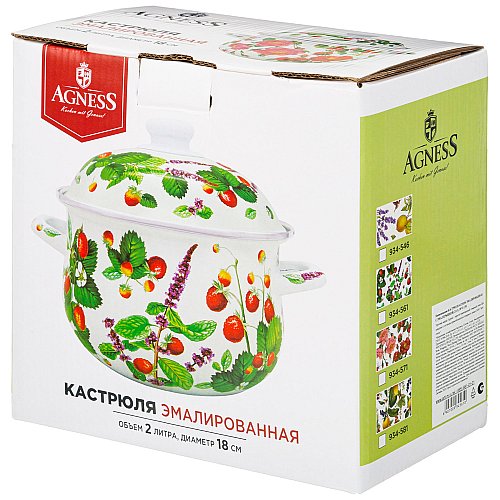 КАСТРЮЛЯ AGNESS ЭМАЛИРОВАННАЯ С ЭМАЛ.КРЫШКОЙ СЕРИЯ, ПРОВАНС ЛИМОНЫ, 2.0 Л, 18*11 СМ