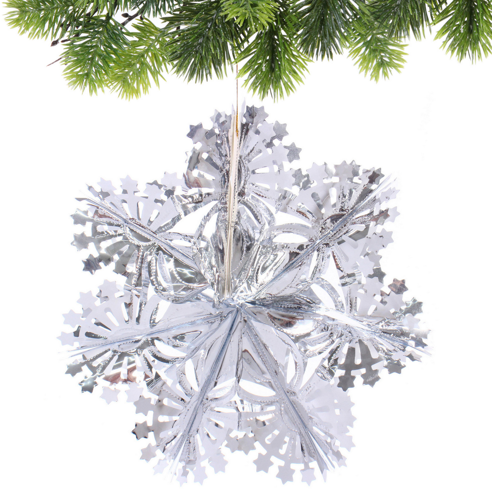 Украшение фольгированное "Сказочная снежинка" d-30 см, Серебро
