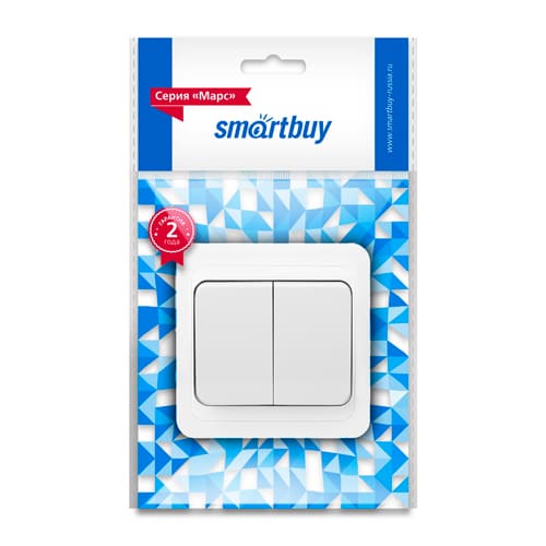 Выключатель 2-клавишный 10А белый, керамика "Марс" (SBE-02w-10-SW2-0-c)