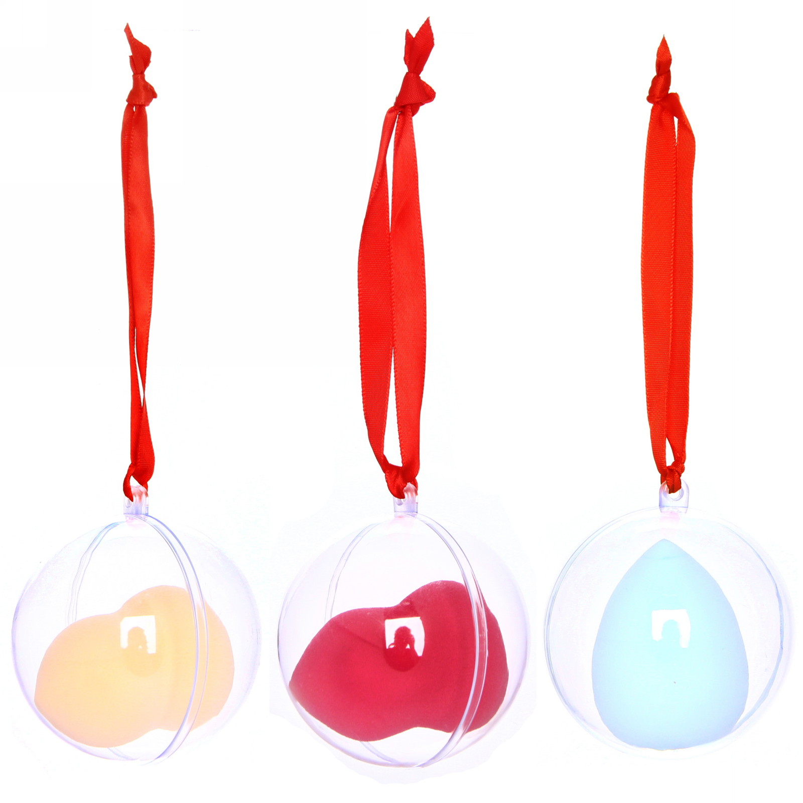 Спонж для контуринга в прозрачном шаре "Новогоднее чудо", цвет красный, красная лента бантик, d-7см (пакет с подвесом)