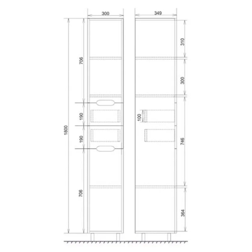 Пенал напольный TOPPUS SATIN 30 с 2 ящиками, универсальный, белый