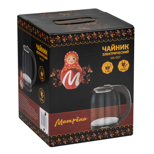 Чайник МАТРЁНА MA-007, электрический, 1,8 л, стекло, серый