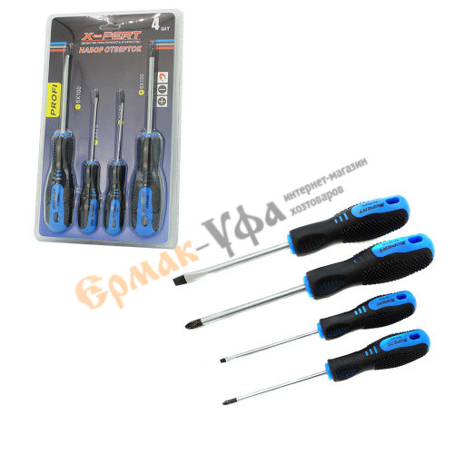 Н-р отверток X-PERT 4 пр, (PH6X100, PH3X75, SL3X75, SL6X100)
