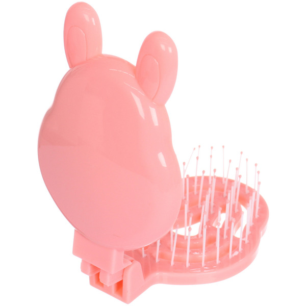 Расчёска массажная складная с зеркалом "БИННИ", цвет пудровый, 10*5*6.5*3см (коробка PVS)