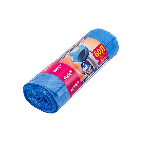 Мешки для мусора 60 л 20 шт 10мкм с завязками YORK, 1/30